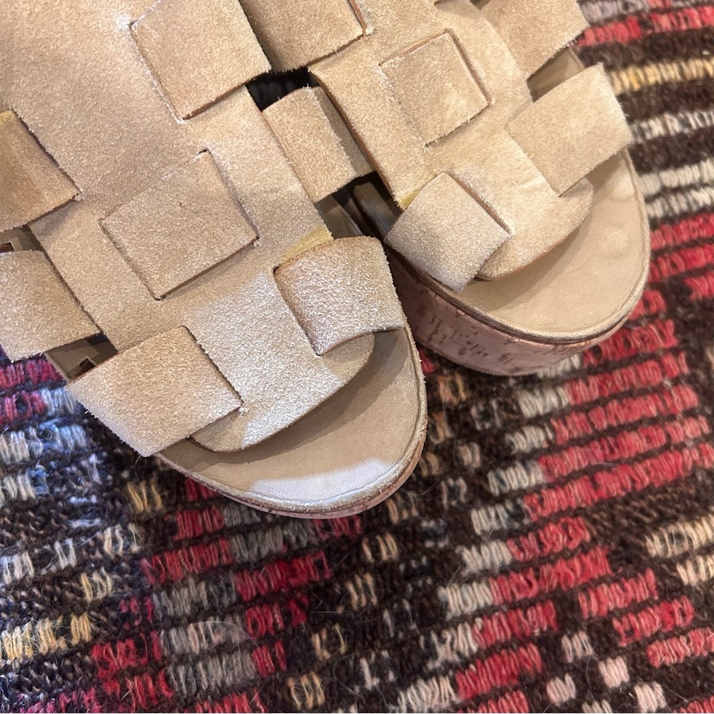 Ralph Lauren Collection Suede Fisherman Cork Wedge Sandals size 8 - Picture 8 of 9